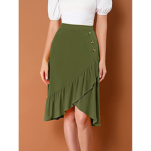 

Women's Holiday Vacation Basic Streetwear Capris Skirts Solid Colored Ruffle Yellow Green