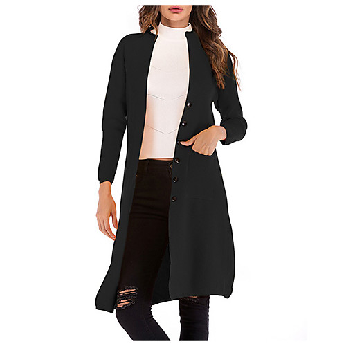 

Women's Trench Coat Going out Fall & Winter Long Coat Regular Fit Jacket Long Sleeve Solid Colored Wine Gray