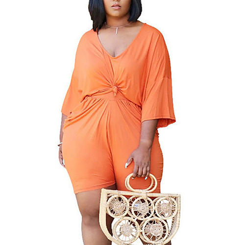 

Women's Plus Size Tops Set Plain 3/4 Length Sleeve Crewneck Basic Summer Orange White Black Big Size L XL XXL 3XL 4XL