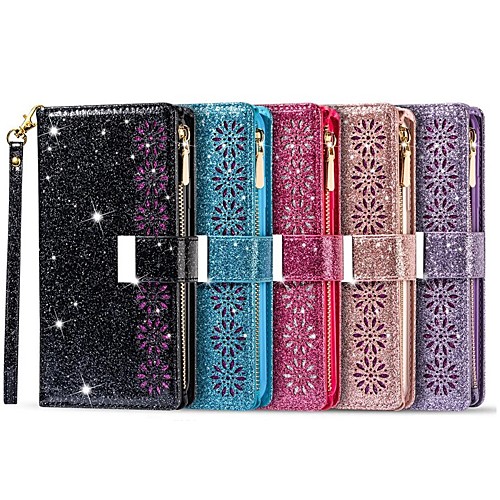 

Glitter Shine PU Leather Wallet Phone Case For iPhone 12 Pro Max 11 SE 2020 X XR XS Max 8 7 6 Magnetic Flip Folio Full Body Protective Cover with Card Slots Kickstand