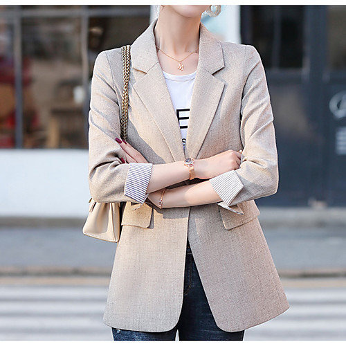 

Women's Coat Daily Wear Spring Summer Regular Coat Regular Fit Casual / Daily Jacket Solid Color Light Gray Black