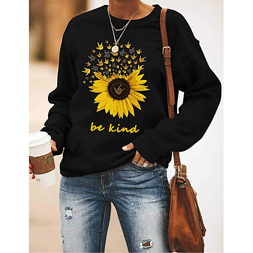 

Women's Sweatshirt Pullover Text Sunflower Hand Print Daily Sports Hot Stamping Sportswear Streetwear Hoodies Sweatshirts Yellow Blushing Pink Gray