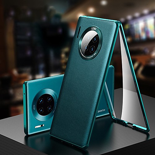 

Magnetic Leather Tempered Glass Phone Case For Huawei Mate 40 Pro Metal Lens Protective Built in Tempered Glass Shockproof Full Body Cover