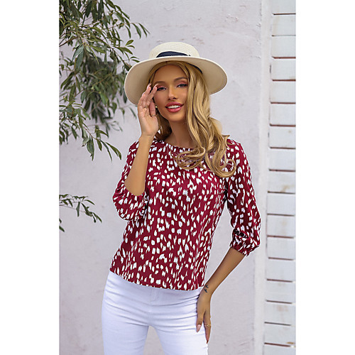 

Women's Blouse Shirt Graphic Long Sleeve Print Round Neck Basic Streetwear Tops Wine