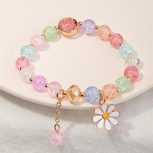 

Crystal Clear Bead Bracelet Beads Flower Trendy Cute Sweet Plastic Bracelet Jewelry Rainbow For Gift Prom Beach