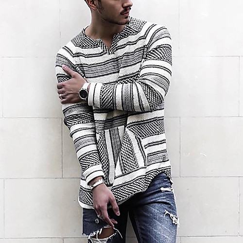

Men's Tee T shirt Shirt Striped Geometric Graphic Prints Plus Size Long Sleeve Casual Tops Basic Designer Slim Fit Big and Tall Gray