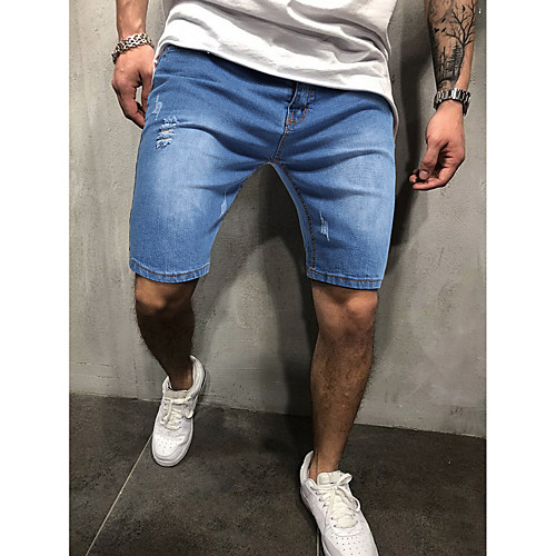 

Men's Simple Jeans Shorts Pants Solid Color Blue