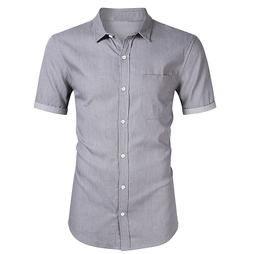 

Men's Shirt Solid Color Button-Down Short Sleeve Street Tops Cotton Casual Breathable Comfortable Gray Black Navy Blue