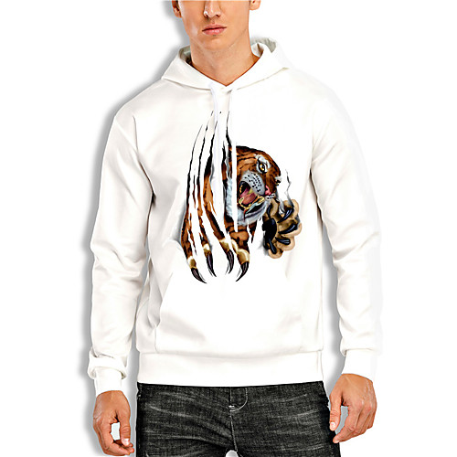 

Men's Pullover Hoodie Sweatshirt Graphic Prints Tiger Print Daily Sports 3D Print 3D Print Casual Hoodies Sweatshirts White