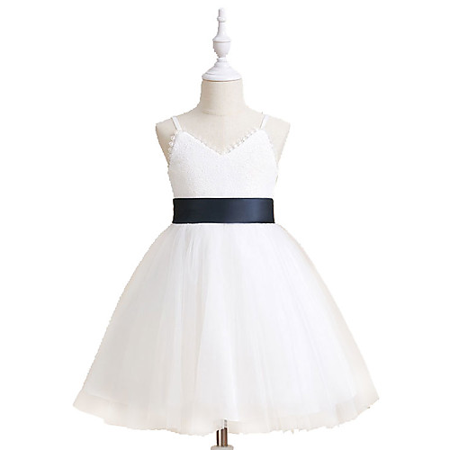 

A-Line Knee Length Flower Girl Dresses Party Chiffon Sleeveless Jewel Neck with Bow(s)