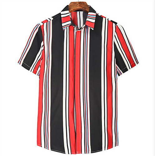 

Men's Shirt Striped Short Sleeve Daily Tops Casual Black / Red