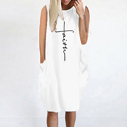 

Women's T Shirt Dress Tee Dress Knee Length Dress Blue Yellow Fuchsia Gray Green White Black Sleeveless Letter Summer Round Neck Casual Oversized 2021 S M L XL XXL 3XL 4XL 5XL