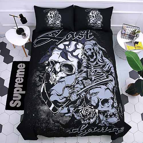 

Rose Skull Bedding Duvet Cover Set 3D Floral Skull Printed Duvet Cover with Zipper Closure 2 Pillow Shams Soft Microfiber Gothic Decor for Adults Queen Size
