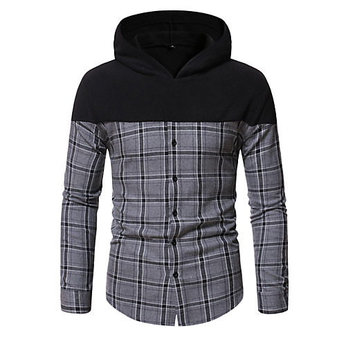 

Men's Shirt Patchwork Long Sleeve Casual Tops Fashion Black / Red Black / Gray