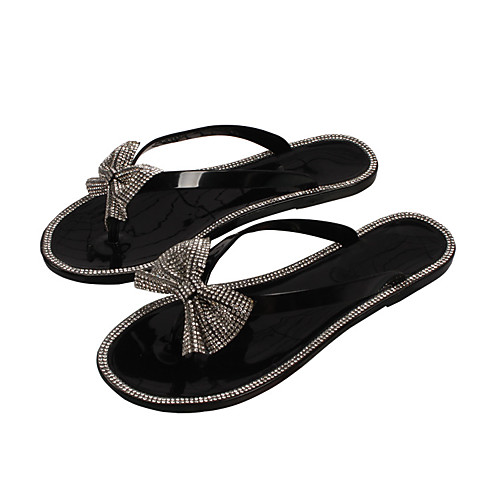 

Women's Slippers & Flip-Flops Flat Heel Open Toe Daily Home PVC Crystal Bowknot Solid Colored Gold White Black