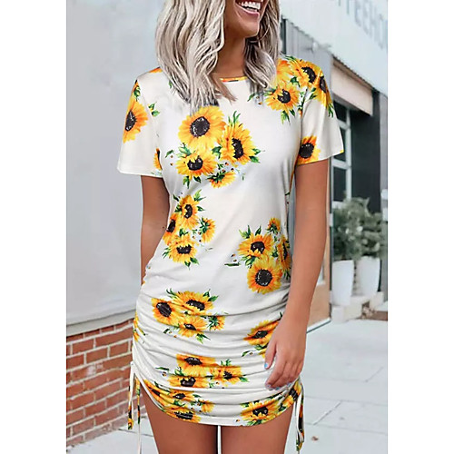 

Women's Sheath Dress Short Mini Dress Yellow Short Sleeve Flower Spring Summer Casual 2021 S M L XL XXL