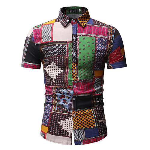 

Men's Shirt Patchwork Short Sleeve Casual Tops Lightweight Casual Soft Breathable Rainbow