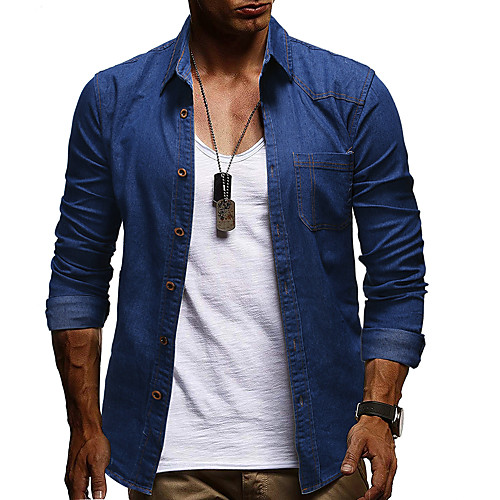

Men's Shirt Solid Color Long Sleeve Daily Tops Simple Fashion Blue Black