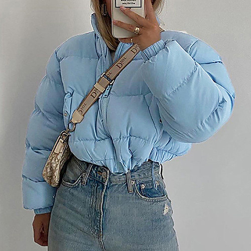

Women's Coat Sport Fall Winter Short Coat Regular Fit Warm Sporty Casual Jacket Long Sleeve Solid Color Quilted Blue Black