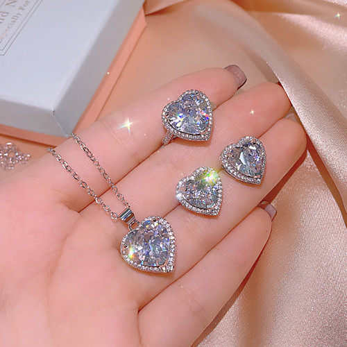 

Women's Clear Cubic Zirconia Jewelry Set Bridal Jewelry Sets Geometrical Heart Simple Fashion Classic Sweet Earrings Jewelry Silver For Wedding Party Evening Gift Engagement 1 set