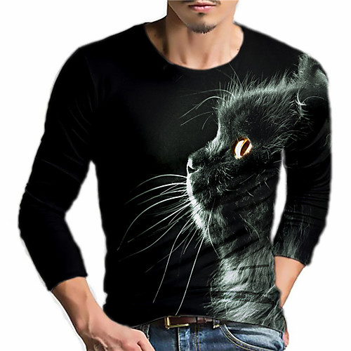 

Men's Unisex Tee T shirt Shirt 3D Print Cat Graphic Prints Print Long Sleeve Daily Tops Casual Designer Big and Tall Black