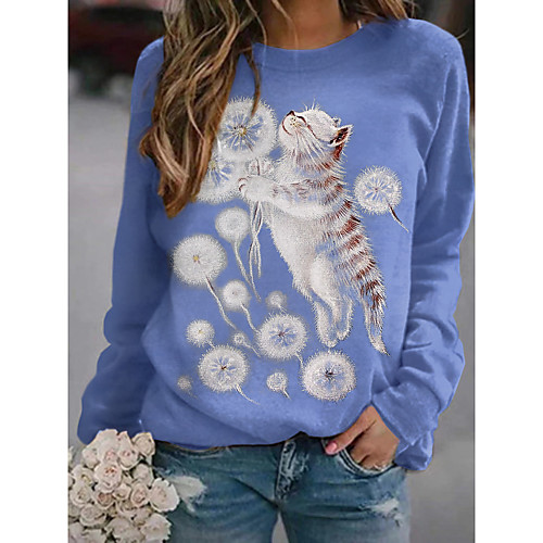 

Women's Sweatshirt Pullover Cat Dandelion Print Daily Sports 3D Print Active Streetwear Hoodies Sweatshirts Blue
