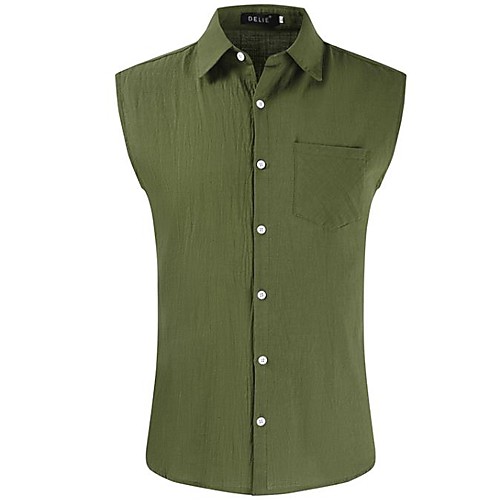 

Men's Shirt Solid Color Sleeveless Casual Tops Simple Army Green Khaki White