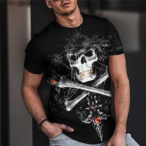 

Men's Unisex Tee T shirt Shirt 3D Print Graphic Prints Skull Print Short Sleeve Daily Tops Casual Designer Big and Tall Black