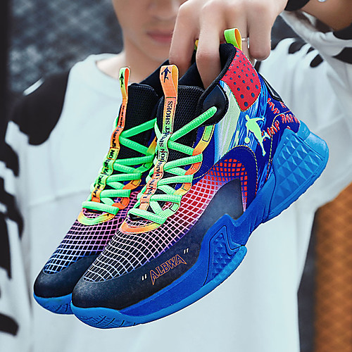 

Men's Sporty Athletic Basketball Shoes Space PU Elastic Jam Fabric Breathable Non-slipping Wear Proof Light Purple Black / Blue Light Pink Fall Spring