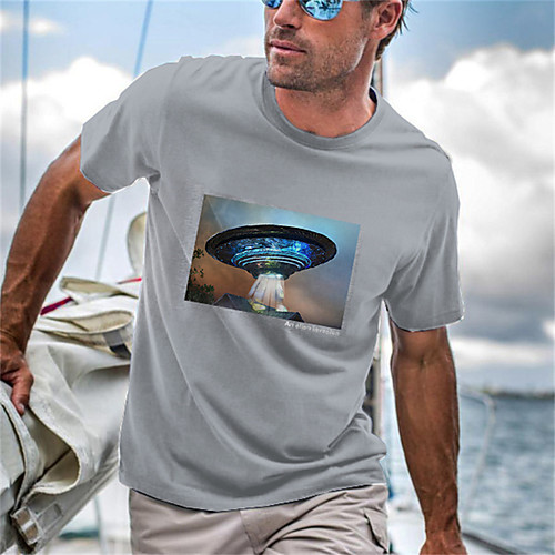 

Men's Unisex Tee T shirt Shirt Hot Stamping Graphic Prints UFO Short Sleeve Casual Tops Cotton Basic Fashion Designer Big and Tall Gray White Black