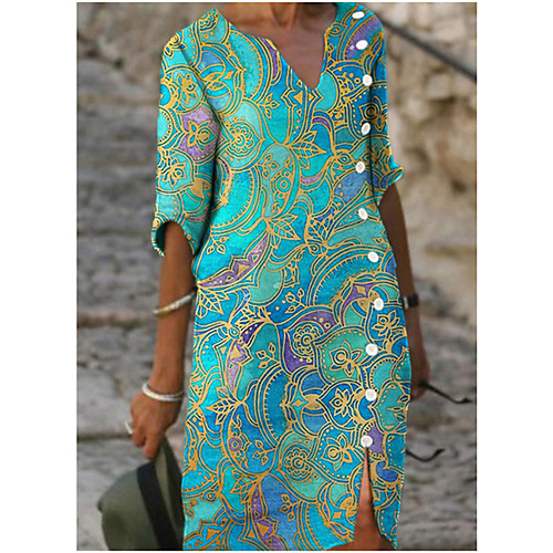 

Women's Shift Dress Knee Length Dress Green Half Sleeve Floral Print Spring Summer Casual 2021 S M L XL XXL
