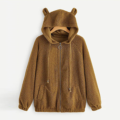

Women's Plus Size Hoodied Jacket Zipper Pocket Plain Regular Hoodie Going out Fall Winter Blushing Pink Brown Big Size One Size