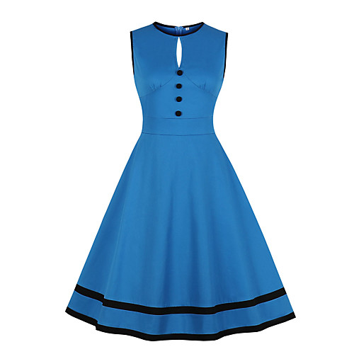 

Women's A Line Dress Knee Length Dress Blue Sleeveless Solid Color Summer Casual 2021 S M L XL XXL