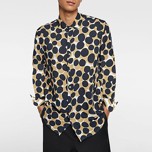

Men's Shirt Hot Stamping Polka Dot Print Long Sleeve Daily Tops Beach Khaki
