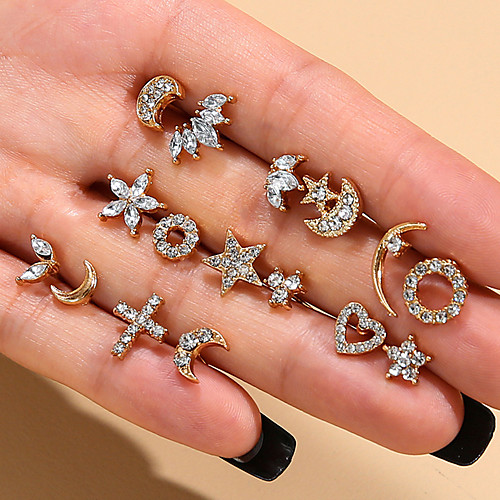 

Women's Cubic Zirconia Earrings Earrings Set Geometrical Cross Moon Sweet Heart Stylish Simple Elegant European Cute Imitation Diamond Earrings Jewelry Gold For Party Evening Street Date Birthday