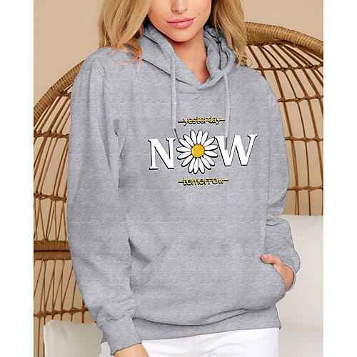 

Women's Hoodie Sweatshirt Floral Text Daisy Front Pocket Print Daily Sports Hot Stamping Active Streetwear Hoodies Sweatshirts Yellow Wine Gray