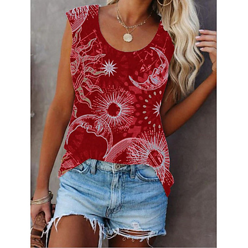 

Women's Beach Blouse Tank Top Vest Moon Sun Print Halter Neck Streetwear Boho Tops Loose Chiffon Blue Black Red