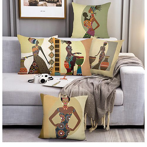 

African Style Double Side Cushion Cover 5PC Soft Decorative Square Throw Pillow Cover Cushion Case Pillowcase for Bedroom Livingroom Superior Quality Machine Washable Outdoor Cushion for Sofa Couch Bed Chair