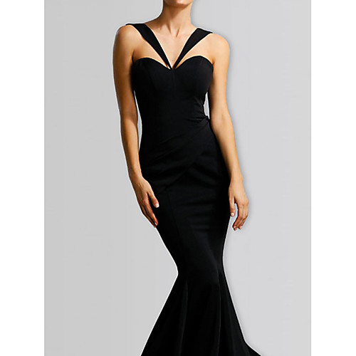 

Mermaid / Trumpet Minimalist Elegant Engagement Formal Evening Dress Halter Neck Sleeveless Floor Length Stretch Satin with Ruched 2021