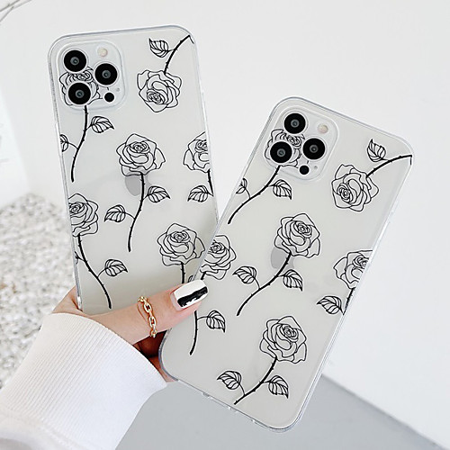 

Phone Case For Apple Back Cover iPhone 12 Pro Max 11 SE 2020 X XR XS Max 8 7 Shockproof Dustproof Transparent Flower TPU