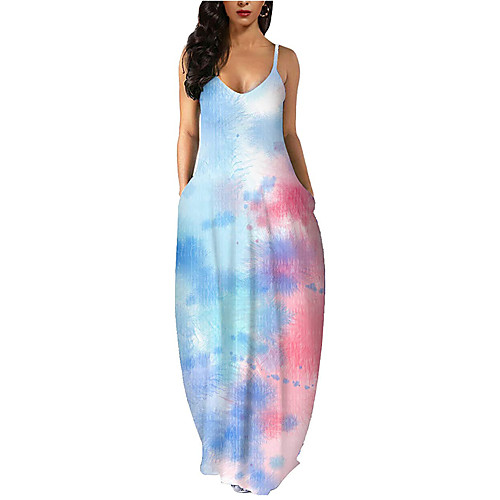 

Women's Strap Dress Maxi long Dress Blushing Pink Navy Blue Sleeveless Multi Color Print Spring Summer Deep U Casual 2021 S M L XL 2XL 3XL 4XL 5XL