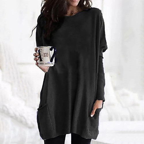 

Women's Plus Size T shirt Dress Tunic Blouse Solid Colored Long Sleeve Round Neck Basic Tops Loose Blue Yellow Blushing Pink