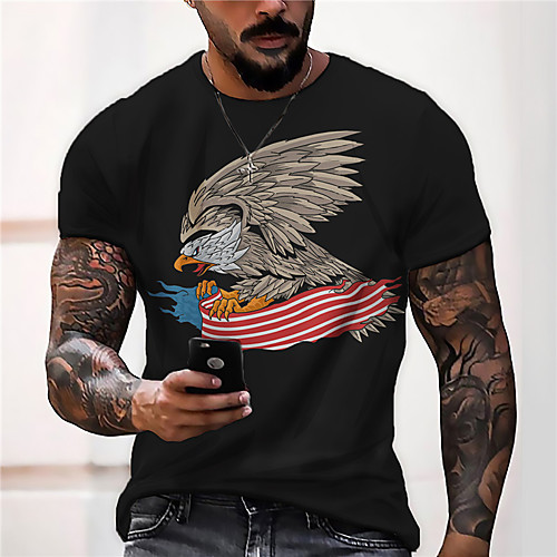 

Men's Unisex Tee T shirt Shirt 3D Print Graphic Prints Eagle Print Short Sleeve Daily Tops Casual Designer Big and Tall Black