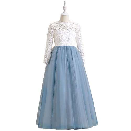 

A-Line Floor Length Flower Girl Dresses Party Chiffon Long Sleeve Jewel Neck with Bow(s)