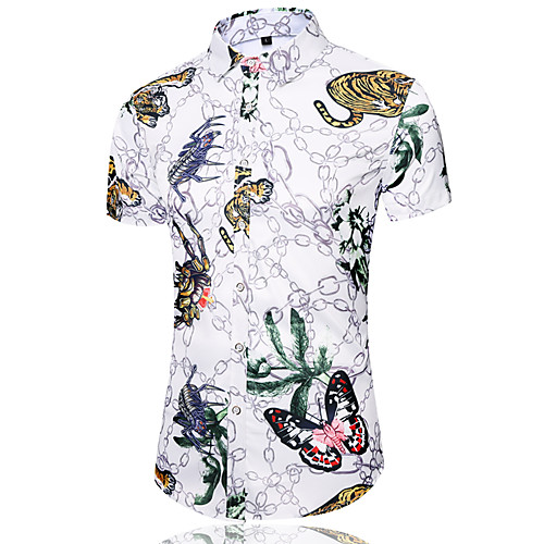 

Men's Shirt Other Prints Animal Plus Size Print Short Sleeve Casual Tops Hawaiian Beach White Black