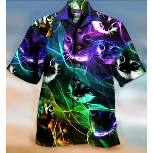 

Men's Shirt 3D Print Cat 3D Print Short Sleeve Holiday Tops Beach Black