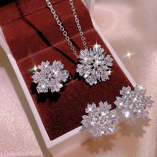 

Women's Clear Cubic Zirconia Jewelry Set Bridal Jewelry Sets Geometrical Snowflake Luxury Fashion Korean Earrings Jewelry Silver For Wedding Anniversary Party Evening Prom 1 set