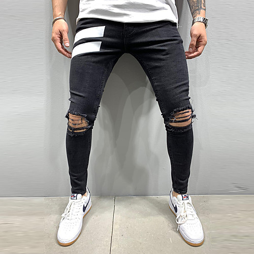

Men's Simple Jeans Chinos Pants Plain Black