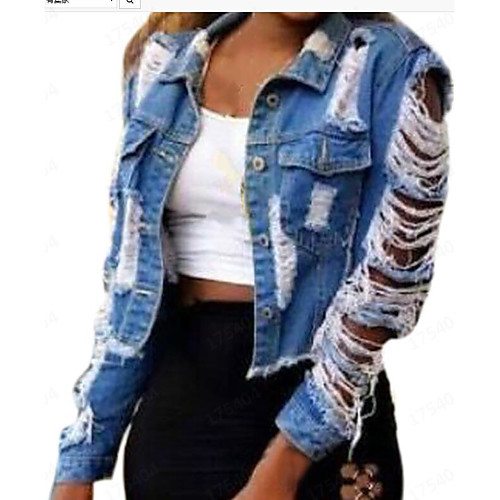 

Women's Coat Street Spring Summer Short Coat Regular Fit Warm Sexy Jacket Long Sleeve Solid Color Cut Out Navy Blue