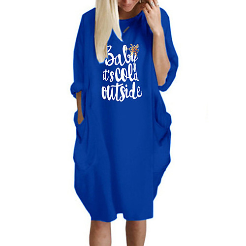 

Women's T Shirt Dress Tee Dress Knee Length Dress Blue Yellow Fuchsia Gray Green White Black Long Sleeve Print Letter Spring Summer Round Neck Casual Oversized 2021 S M L XL XXL 3XL 4XL 5XL